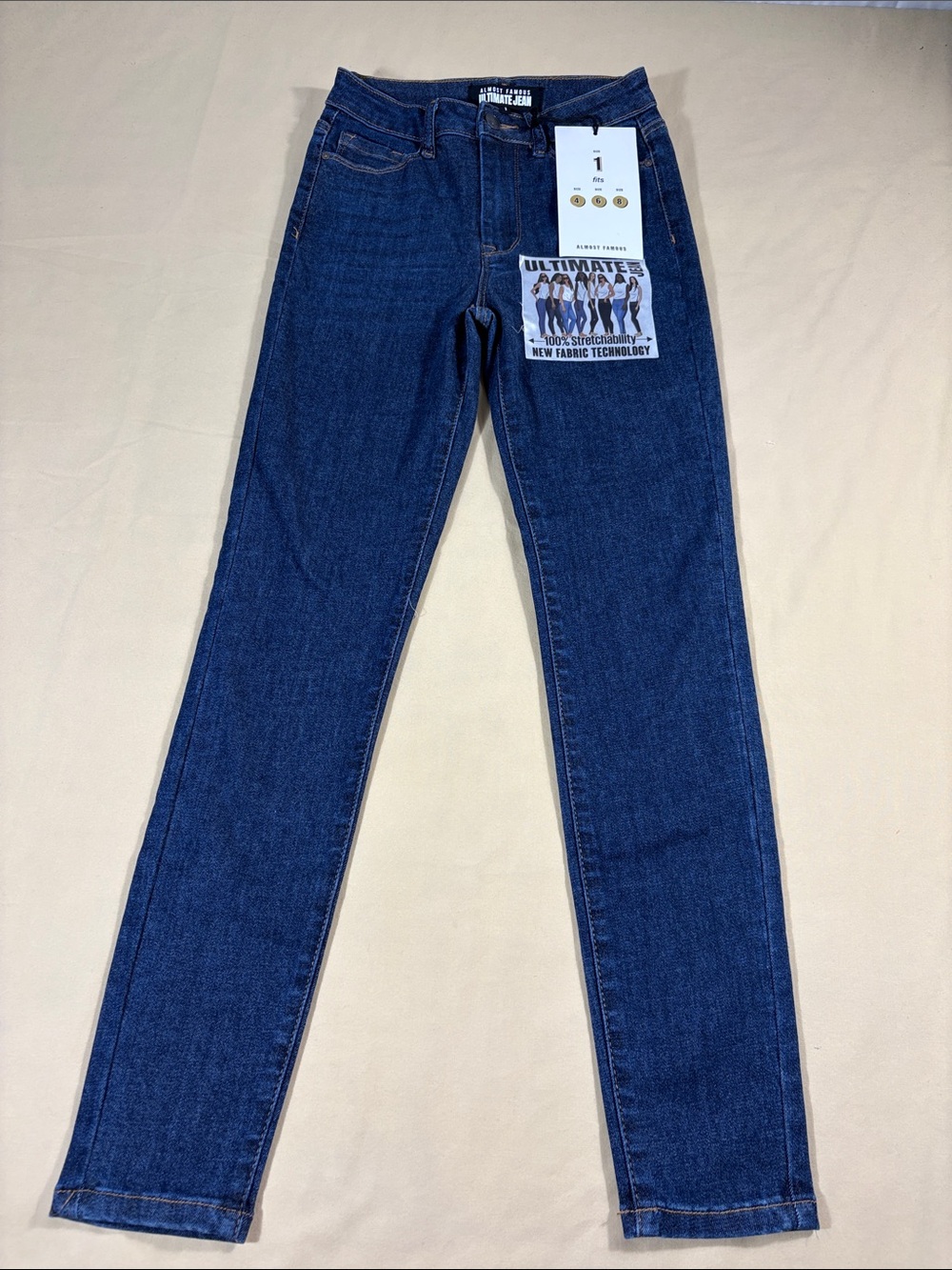 Almost Famous Ultimate Jean NWT High Rise Size 1 - Fits 4 6 8 Dark Wash Skinny